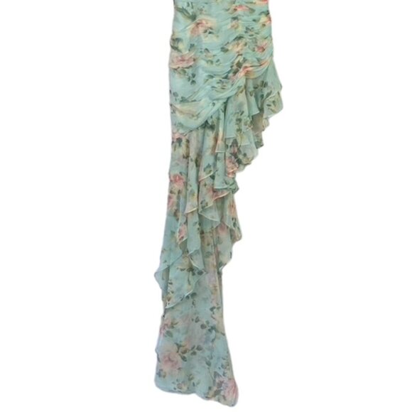 Mac Duggal Floral Print Asymmetrical Ruffle Hem Dress - Picture 4 of 15